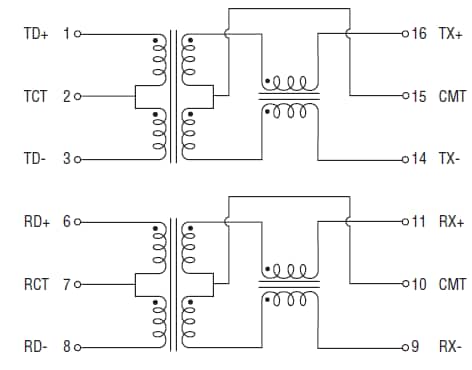 Schematic - Bourns SM9107xAL AEC-Q200 LAN 10/100 Base-T Transformers